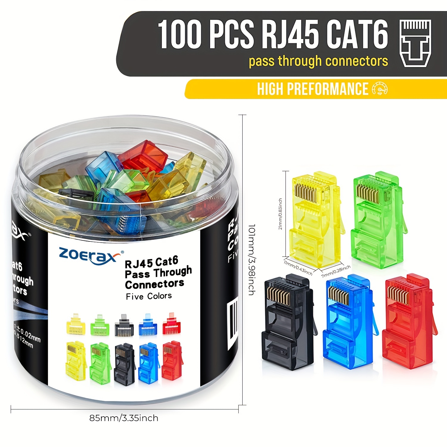 Rj45 Jack - ZoeRax 100 stuks RJ45 Cat6-connectoren doorvoer,