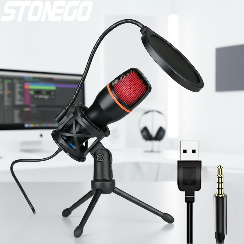 Condenser Microphone Kit - Professionele USB-condensatormicrofoonset met RGB-verlichting Statief voor